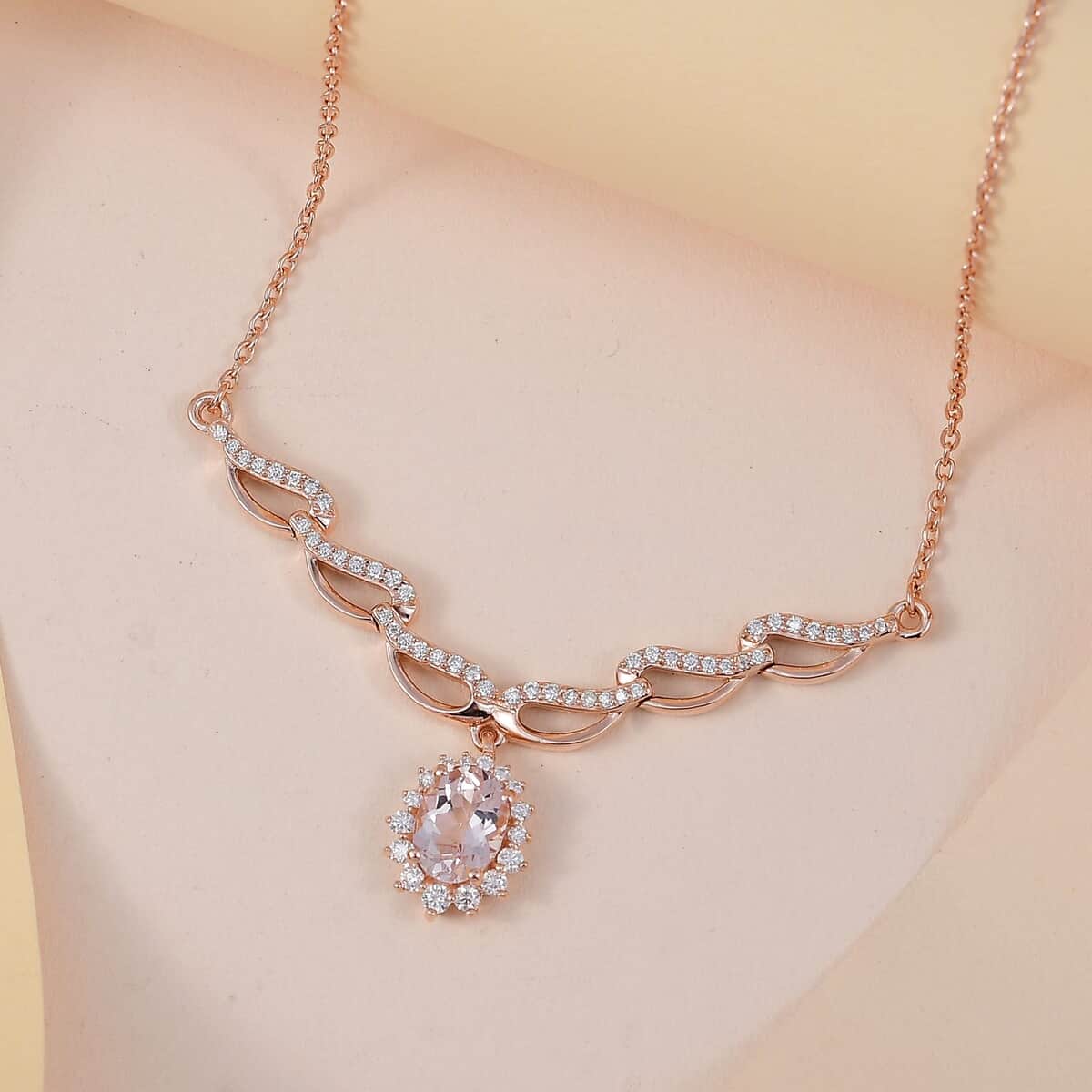 Pink Morganite and Moissanite Necklace 18 Inches in Vermeil Rose Gold Over Sterling Silver 1.85 ctw image number 1