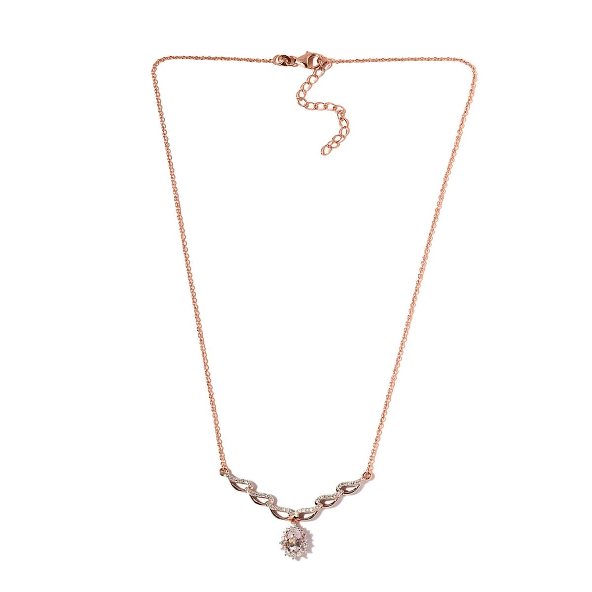 Pink Morganite and Moissanite Necklace 18 Inches in Vermeil Rose Gold Over Sterling Silver 1.85 ctw image number 3