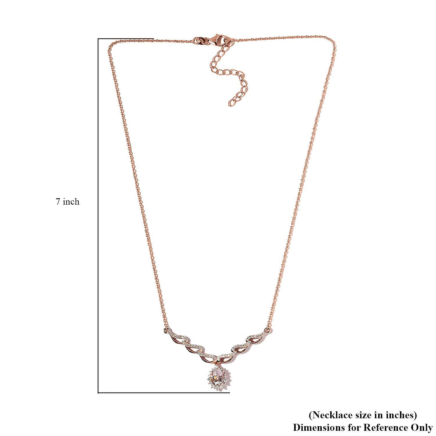 Pink Morganite and Moissanite Necklace 18 Inches in Vermeil Rose Gold Over Sterling Silver 1.85 ctw