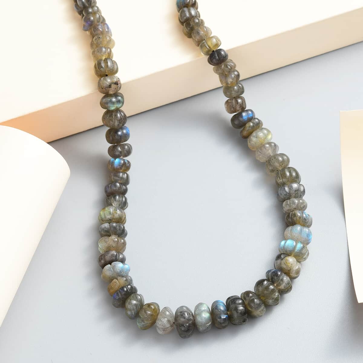 Malagasy Labradorite Beaded Necklace 20 Inches in Sterling Silver 226.60 ctw image number 1