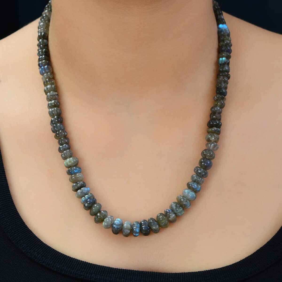 Malagasy Labradorite Beaded Necklace 20 Inches in Sterling Silver 226.60 ctw image number 2