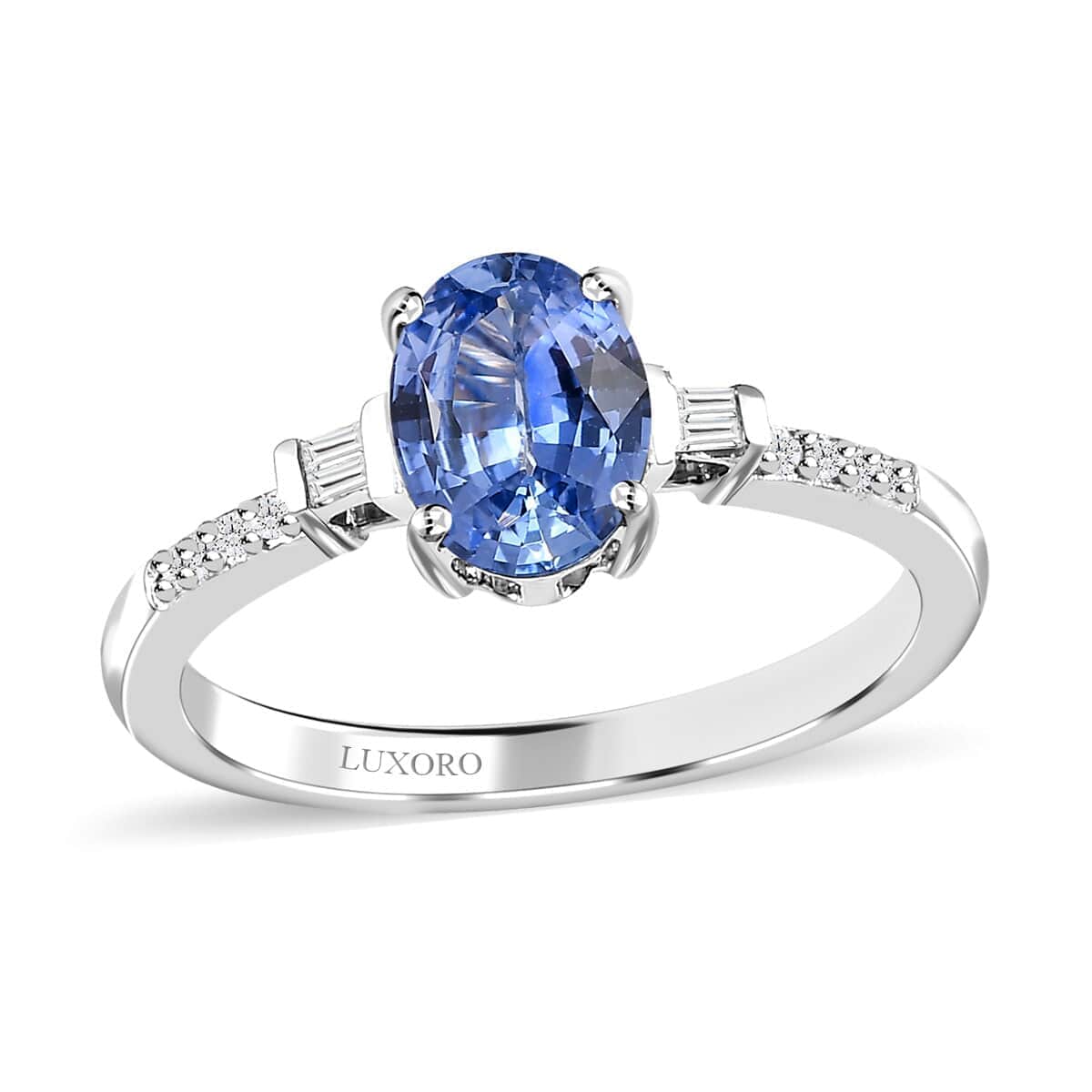 Luxoro 14K White Gold AAA Ceylon Blue Sapphire and G-H I3 Diamond Ring 1.40 ctw image number 0