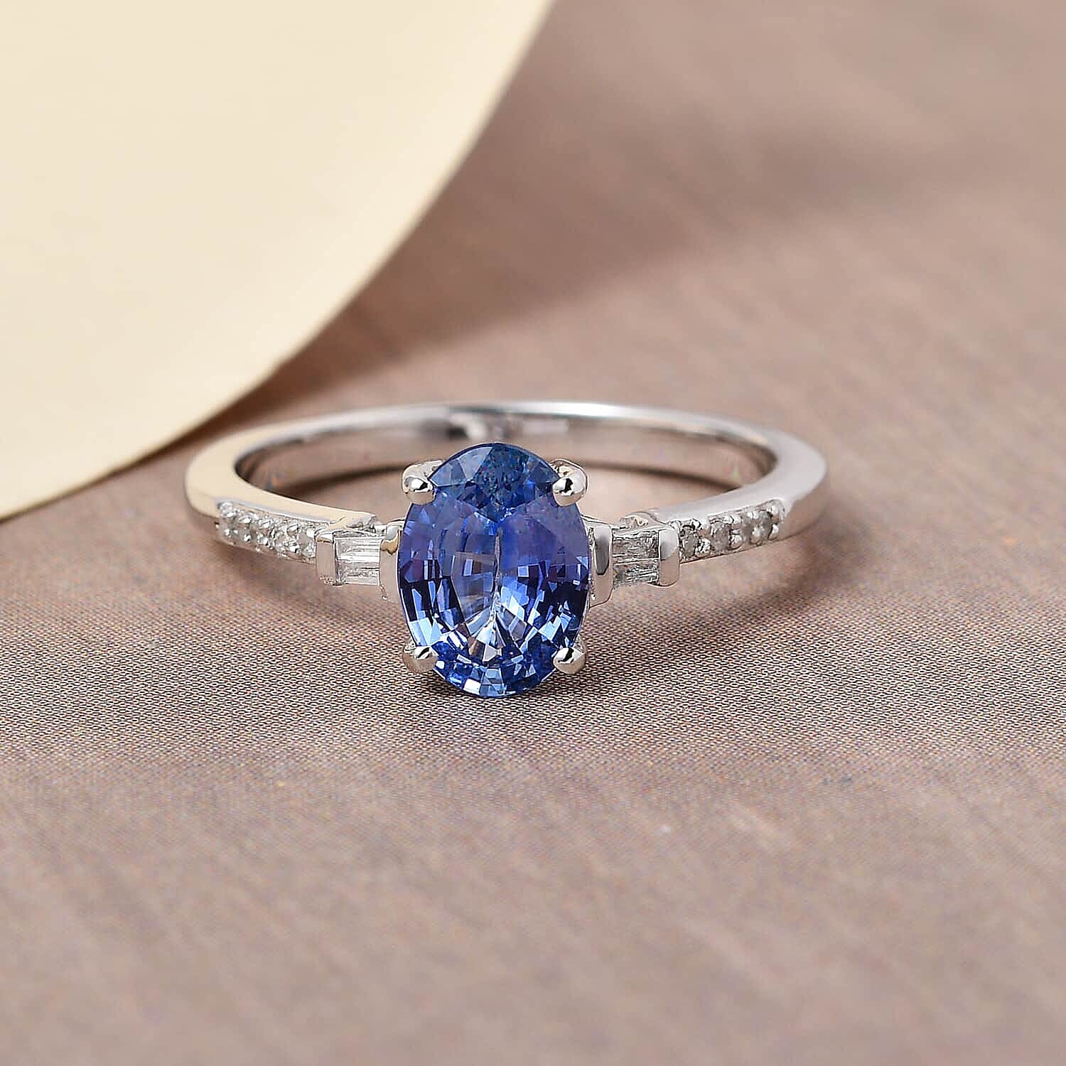 14K White Gold AAA Ceylon Blue Sapphire and G-H I3 Diamond Ring (Size 10.0) 1.40 ctw