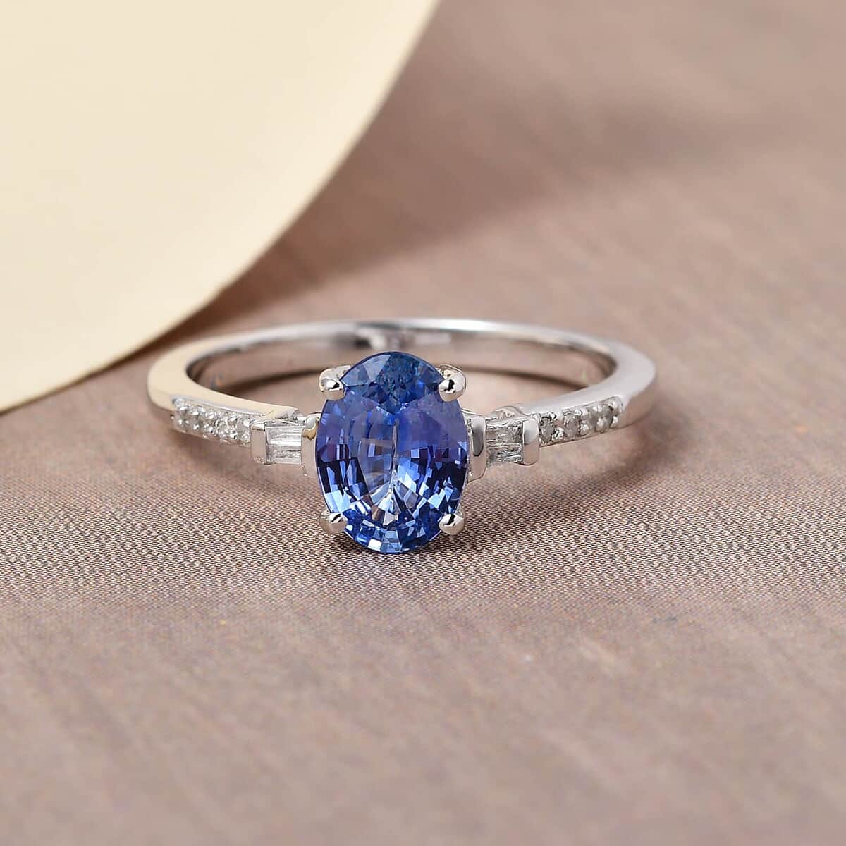 Luxoro 14K White Gold AAA Ceylon Blue Sapphire and G-H I3 Diamond Ring 1.40 ctw image number 1