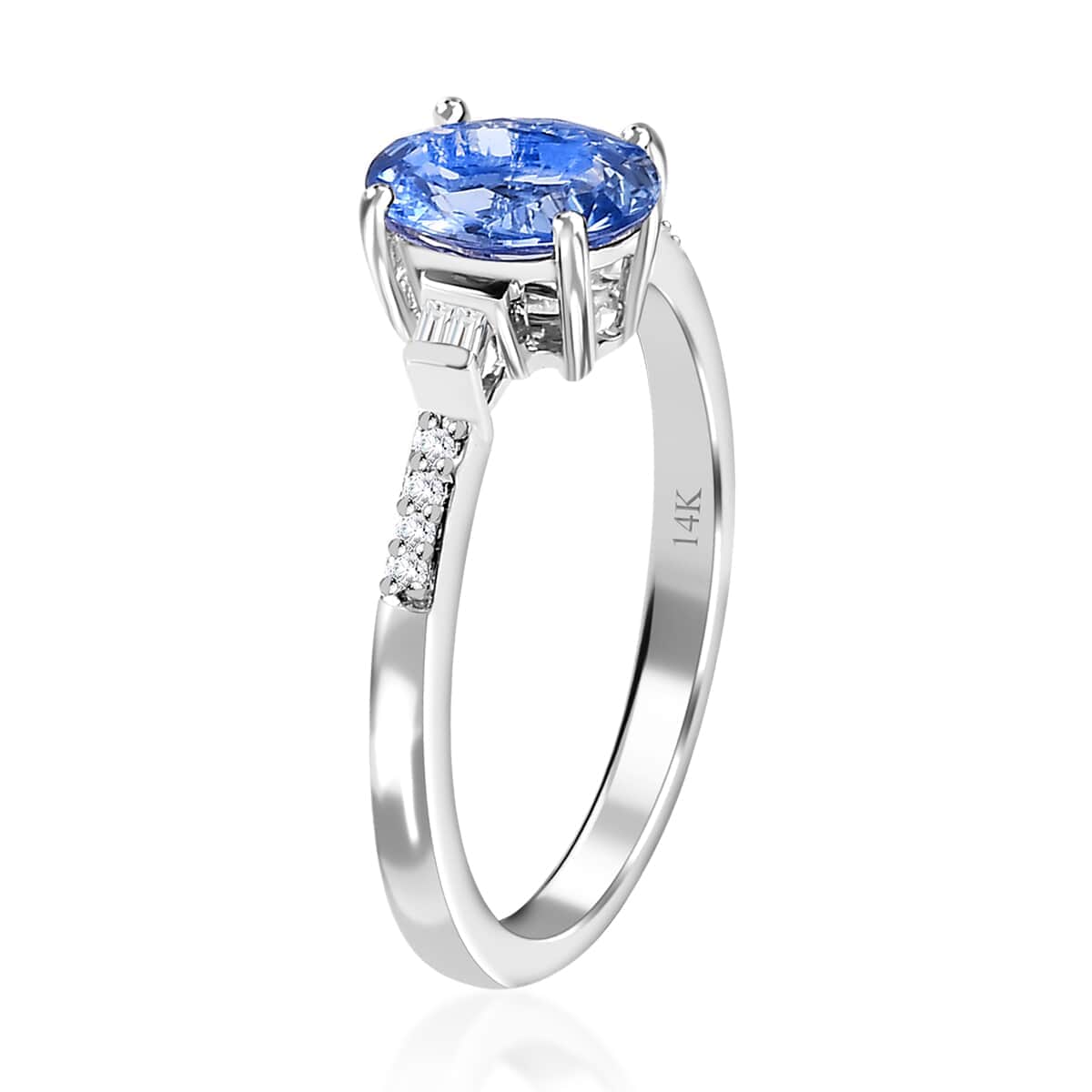 14K White Gold AAA Ceylon Blue Sapphire and G-H I3 Diamond Ring (Size 10.0) 1.40 ctw image number 3