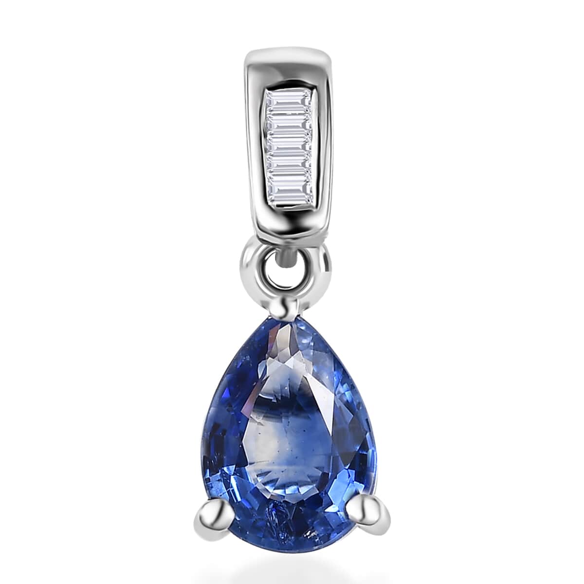 Luxoro 14K White Gold AAA Ceylon Blue Sapphire and G-H I3 Diamond Pendant 0.85 ctw image number 0