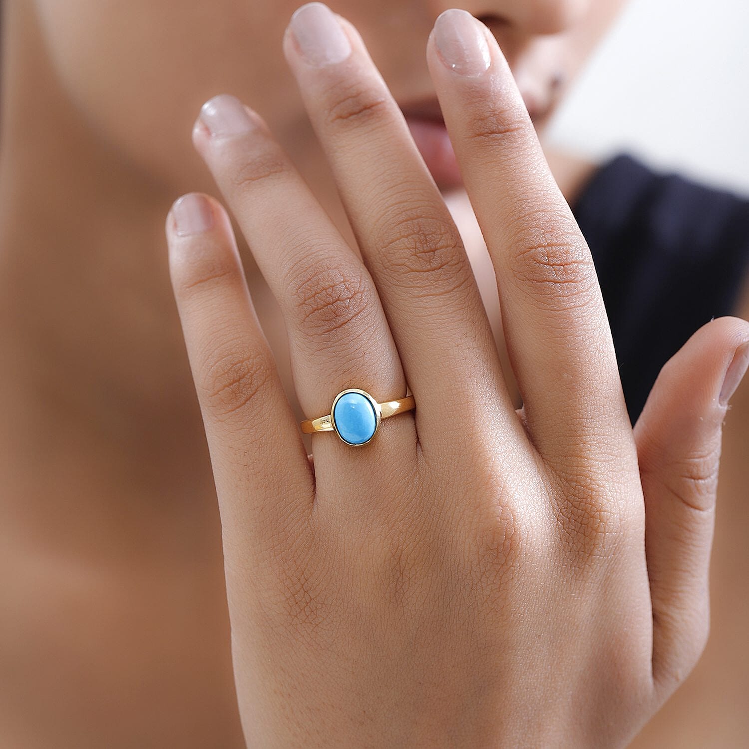Sleeping Beauty Turquoise 1.70 ctw Ring in 18K Vermeil Yellow Gold Over Sterling Silver (Size 10.0)