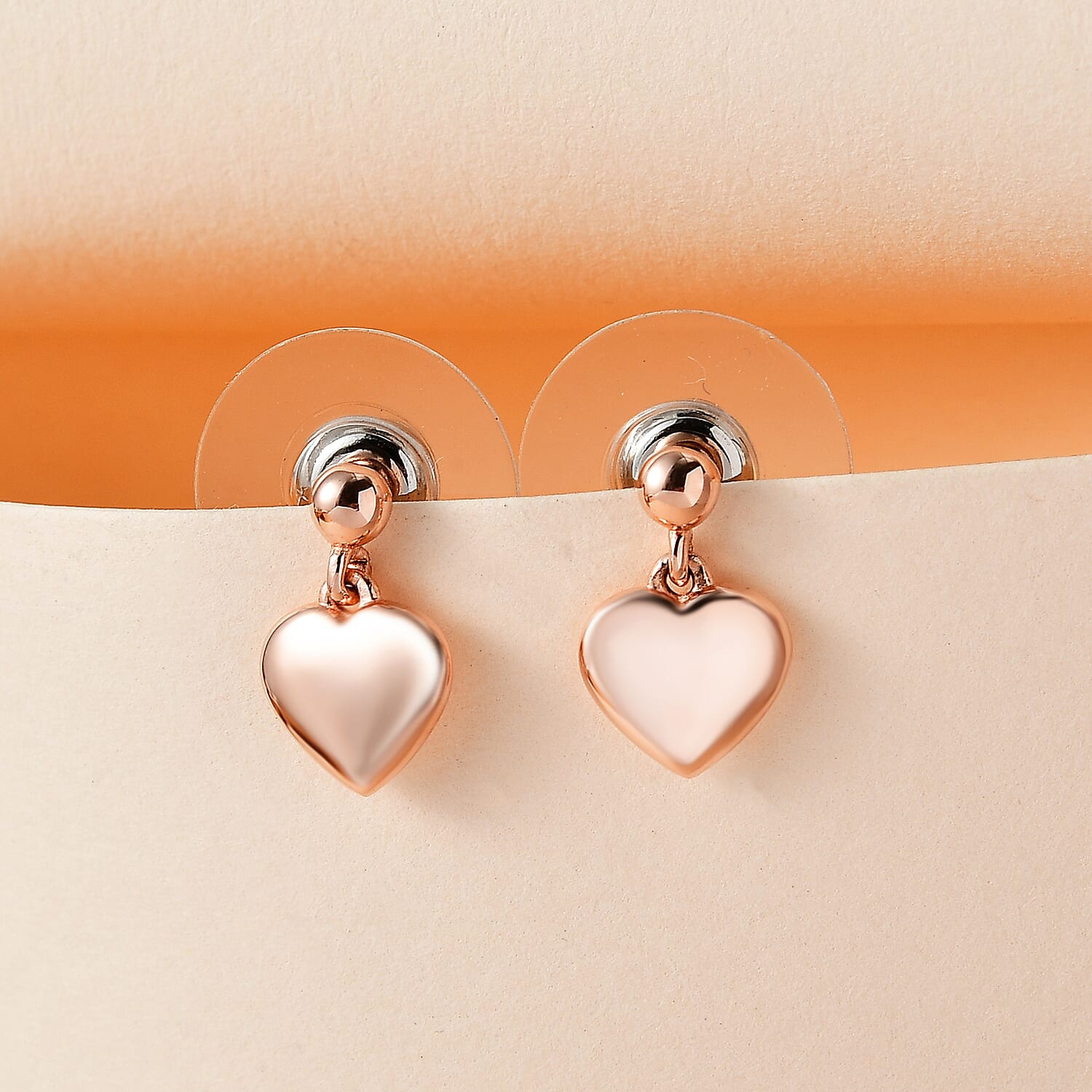 Vermeil Rose Gold Over Sterling Silver Heart Earrings 0.80 Grams