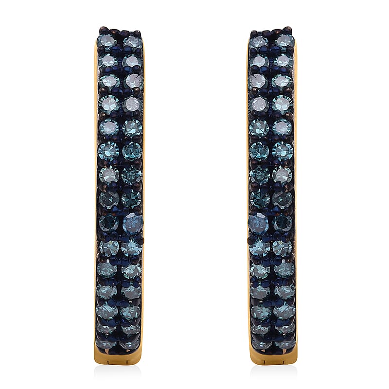 Venice Blue Diamond Hoop Earrings in Vermeil YG Over Sterling Silver, Diamond Jewelry, Birthday Anniversary Wedding Gifts For Her 0.33 ctw