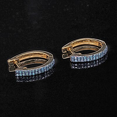 Venice Blue Diamond Hoop Earrings in Vermeil YG Over Sterling Silver, Diamond Jewelry, Birthday Anniversary Wedding Gifts For Her 0.33 ctw
