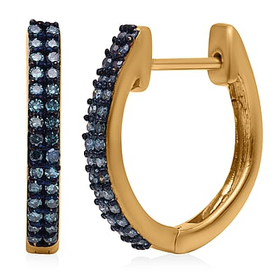 Venice Blue Diamond Hoop Earrings in Vermeil YG Over Sterling Silver, Diamond Jewelry, Birthday Anniversary Wedding Gifts For Her 0.33 ctw