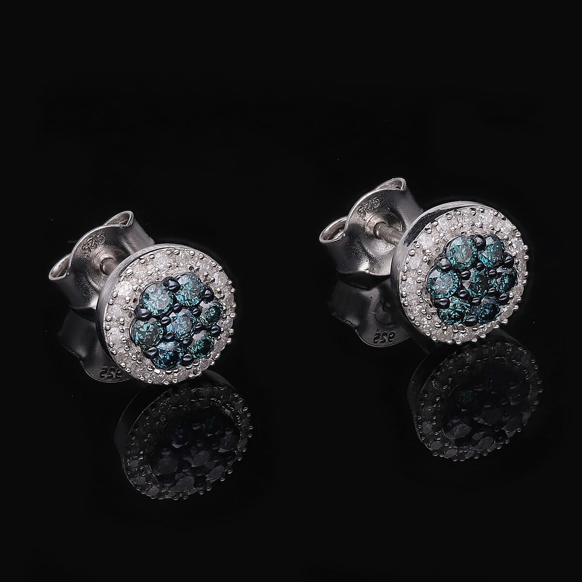 Venice Blue Diamond I1-I2 and Diamond Stud Earrings in Platinum Over Sterling Silver 0.50 ctw image number 1