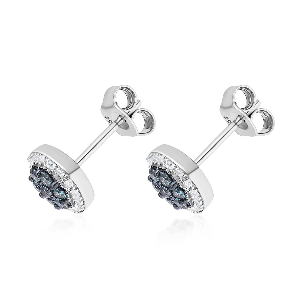 Venice Blue Diamond I1-I2 and Diamond Stud Earrings in Platinum Over Sterling Silver 0.50 ctw image number 3