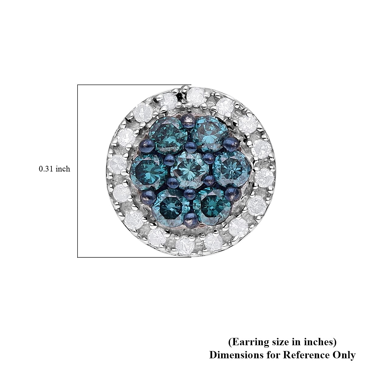 Venice Blue Diamond I1-I2 and Diamond Stud Earrings in Platinum Over Sterling Silver 0.50 ctw image number 4