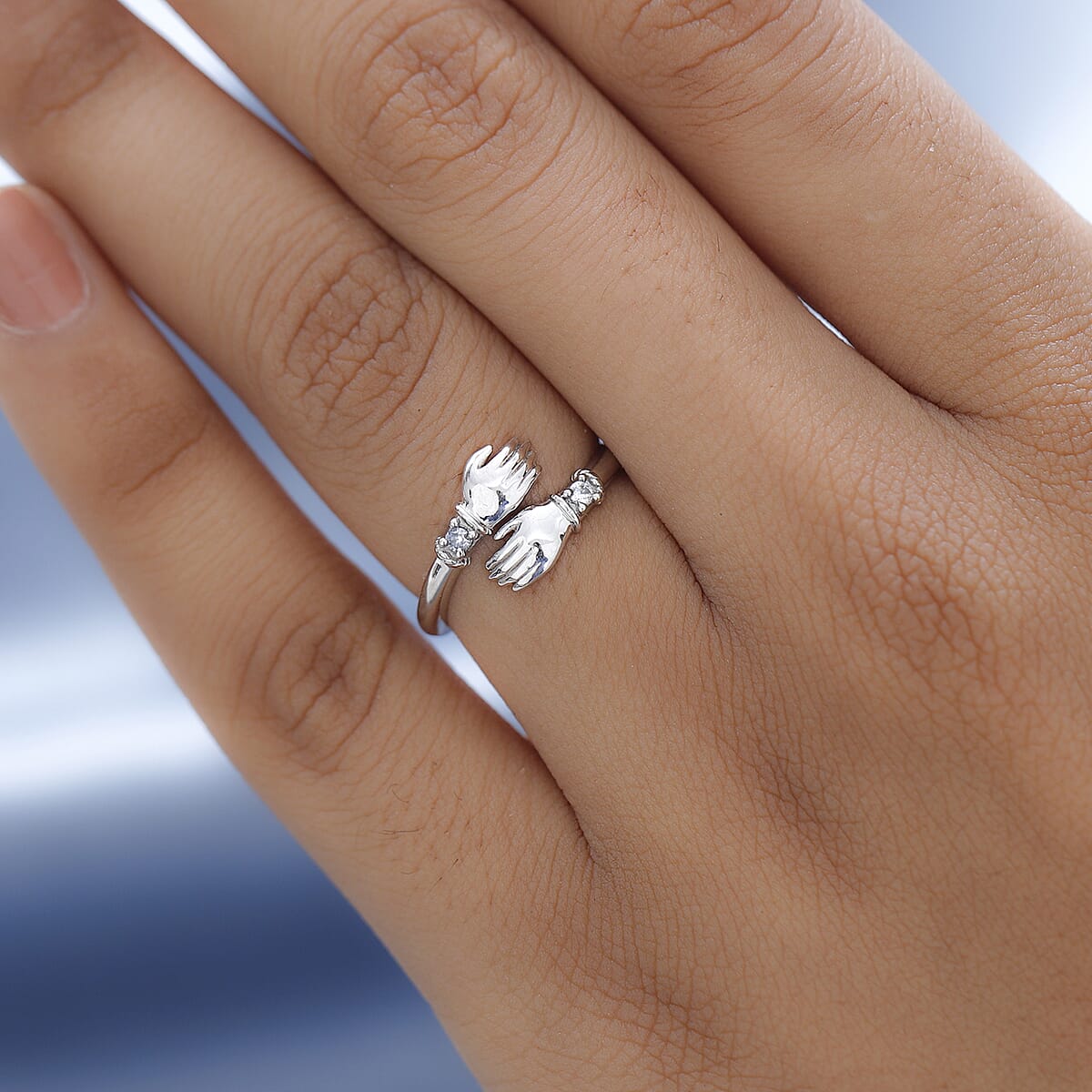 Simulated Diamond Ring in Platinum Over Sterling Silver 0.15 ctw image number 1