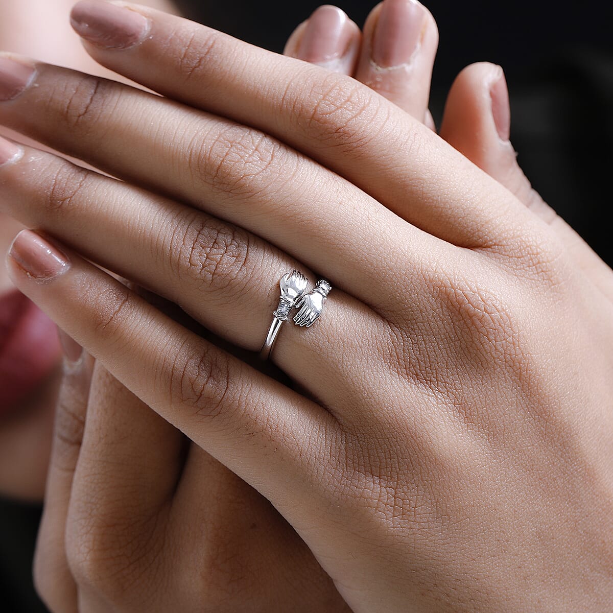 Simulated Diamond Ring in Platinum Over Sterling Silver 0.15 ctw image number 2