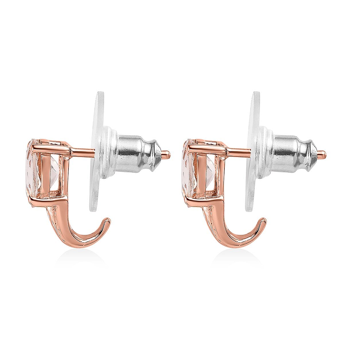 Marropino Morganite and Diamond J Hoop Earrings in Vermeil Rose Gold Over Sterling Silver 1.35 ctw