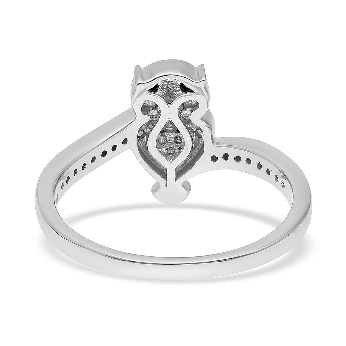 Black and White Diamond Owl Ring in Platinum Over Sterling Silver (Size 10.0) 0.25 ctw image number 4