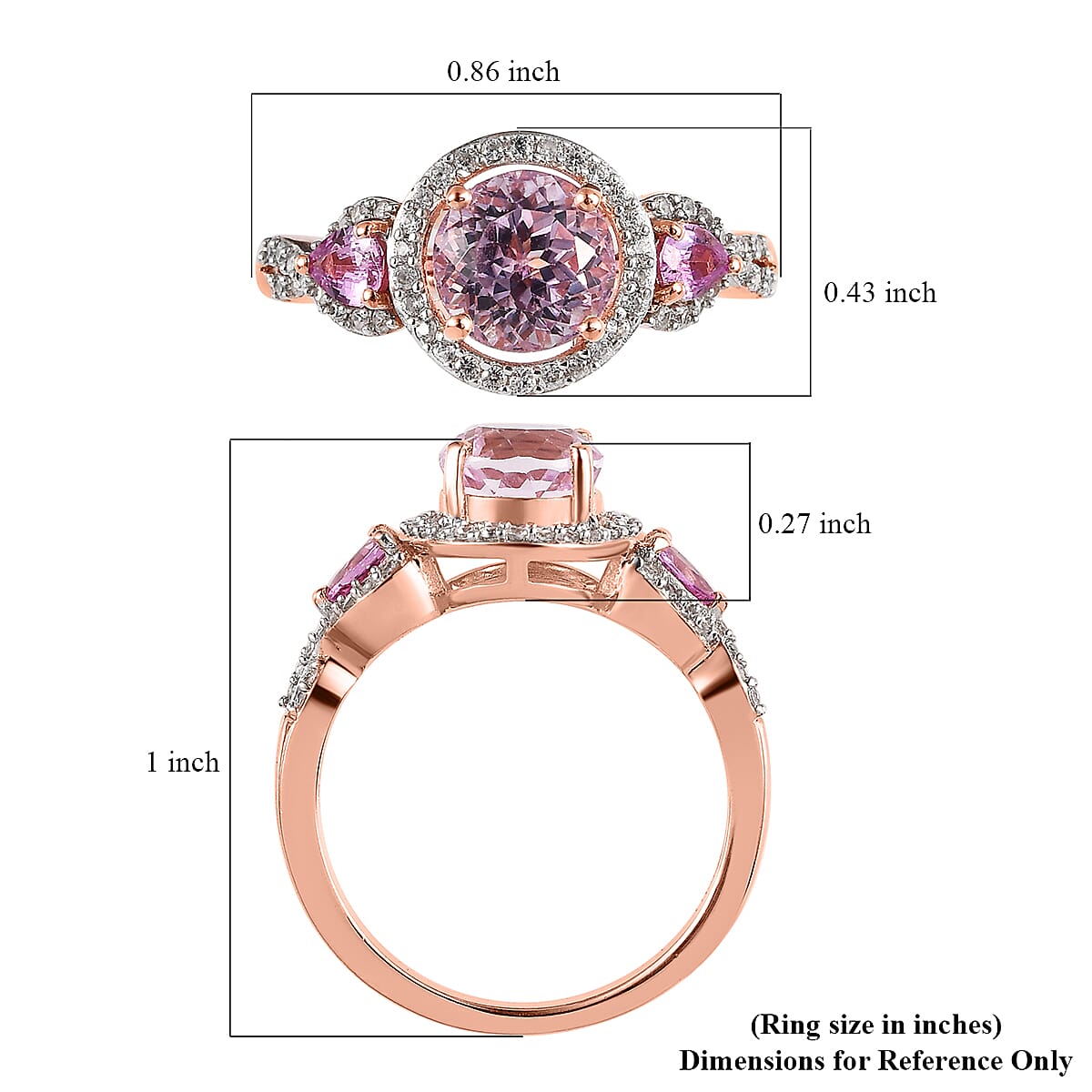 Patroke Kunzite, Multi Gemstone Infinity Shank Ring in Vermeil RG Over Sterling Silver (Size 7.0) 2.50 ctw