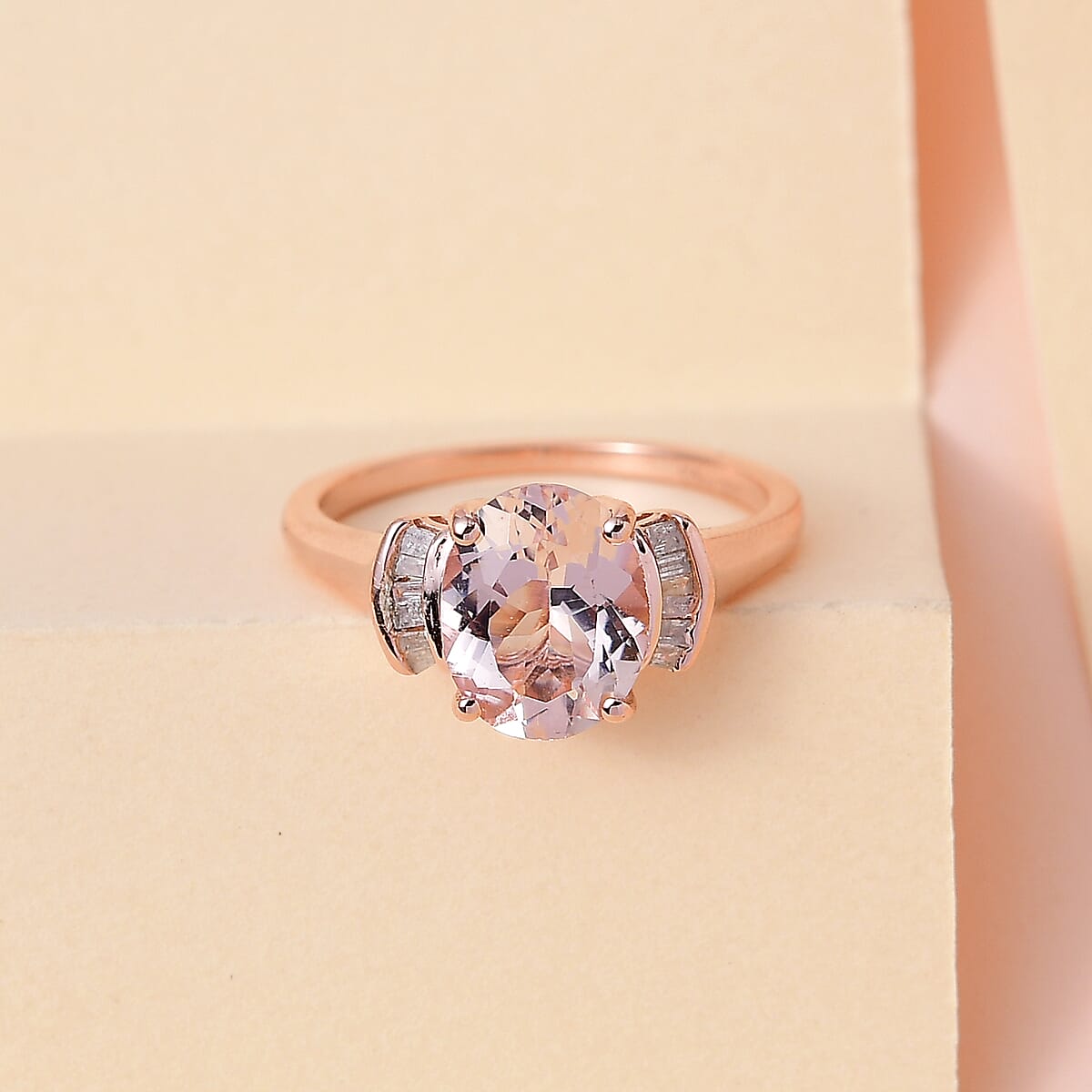 Pink Morganite and Diamond Ring in Vermeil Rose Gold Over Sterling Silver 2.20 ctw (Del. in 5-7 Days) image number 1