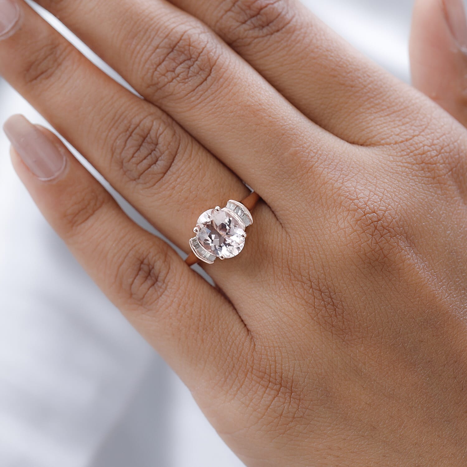 Pink Morganite and Diamond Ring in Vermeil Rose Gold Over Sterling Silver (Size 10.0) 2.20 ctw