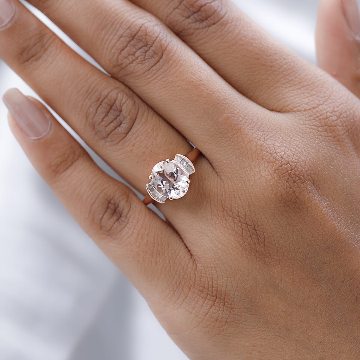 Pink Morganite and Diamond Ring in Vermeil Rose Gold Over Sterling Silver 2.20 ctw (Del. in 5-7 Days) image number 2
