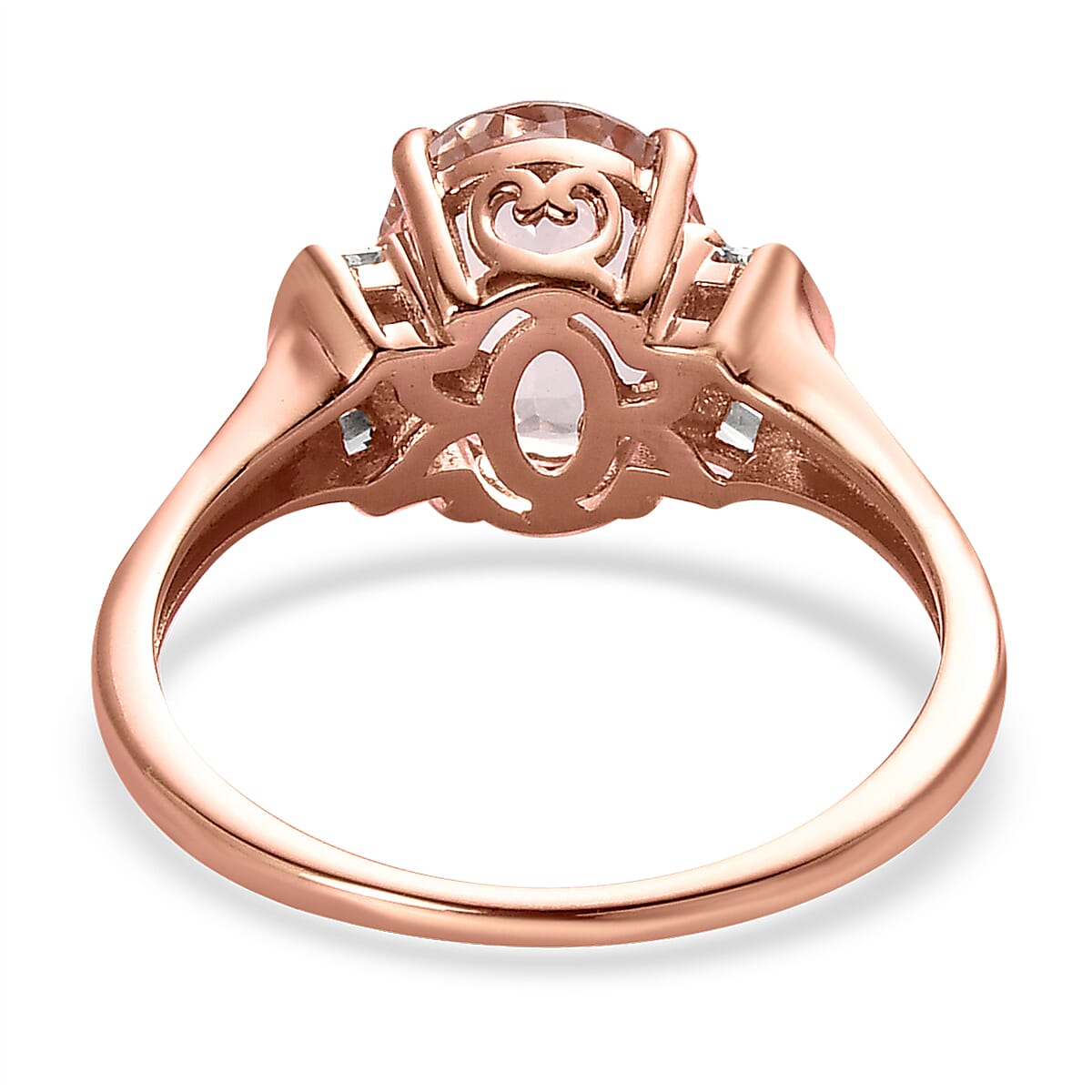 Pink Morganite and Diamond Ring in Vermeil Rose Gold Over Sterling Silver (Size 10.0) 2.20 ctw