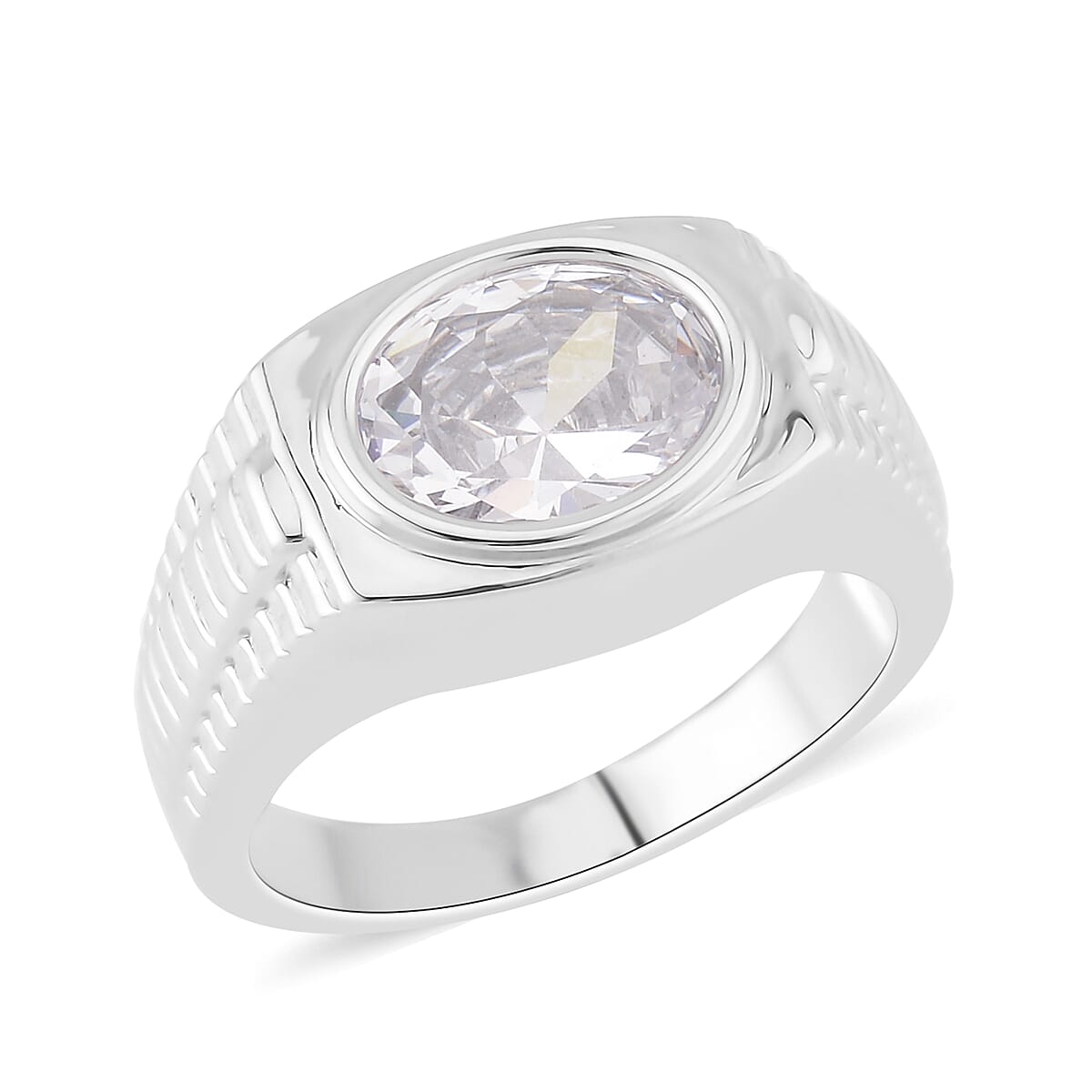 Simulated White Diamond Men's Ring in Silvertone (Size 10.0) 7.00 ctw