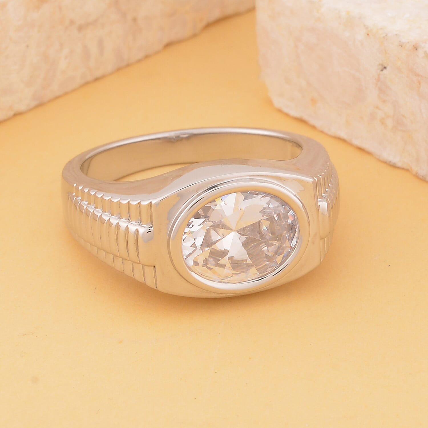 Simulated White Diamond Men's Ring in Silvertone (Size 10.0) 7.00 ctw