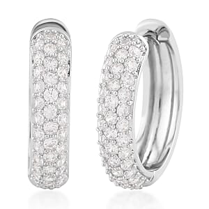 Simulated White Diamond Hoop Earrings in Silvertone 2.90 ctw