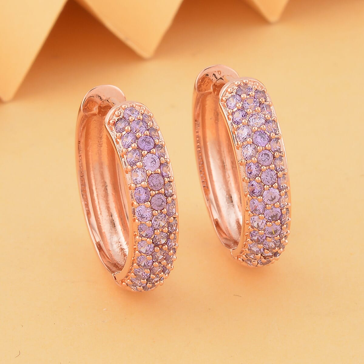 Simulated Purple Diamond Hoop Earring in Rosetone 2.90 ctw image number 1