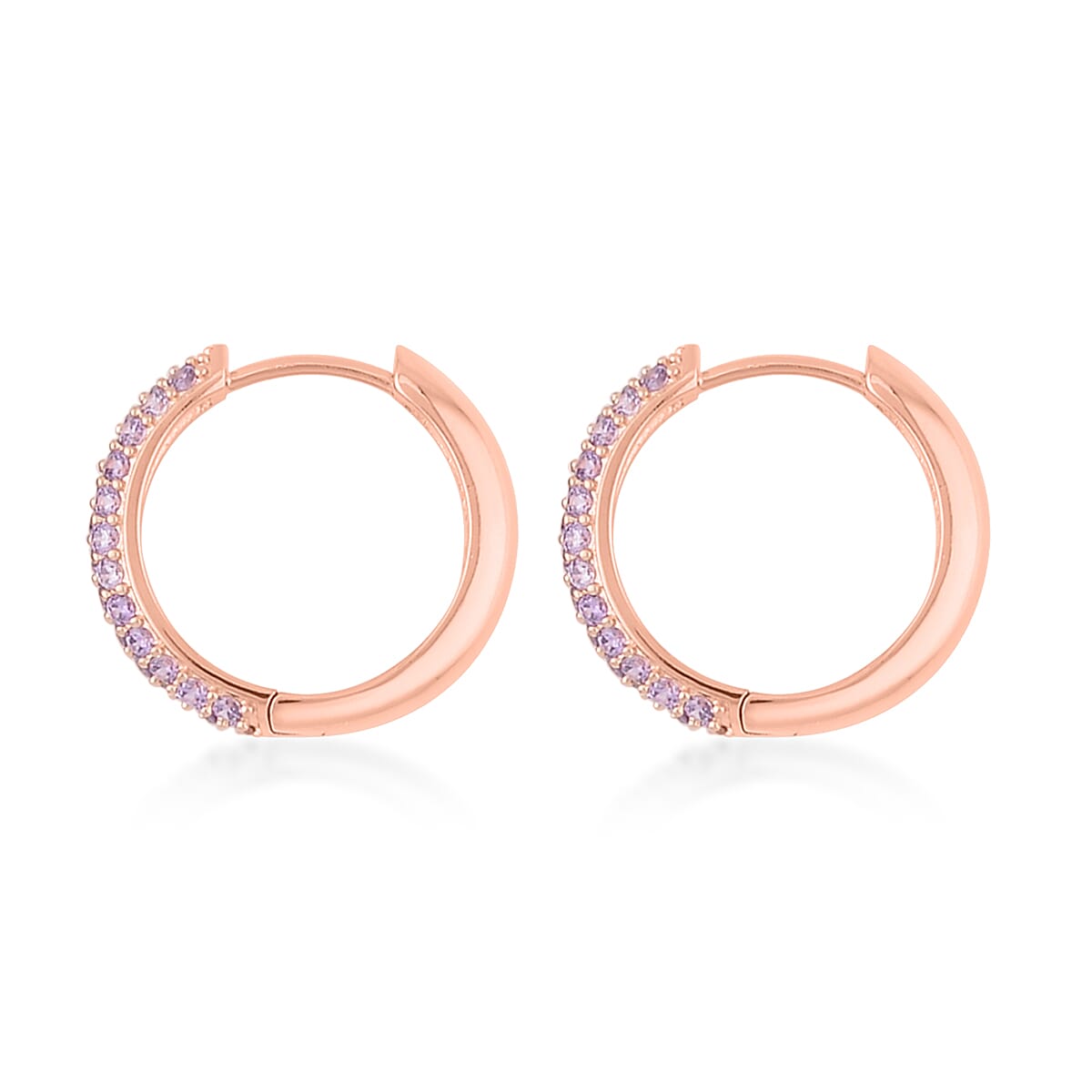 Simulated Purple Diamond Hoop Earring in Rosetone 2.90 ctw image number 3