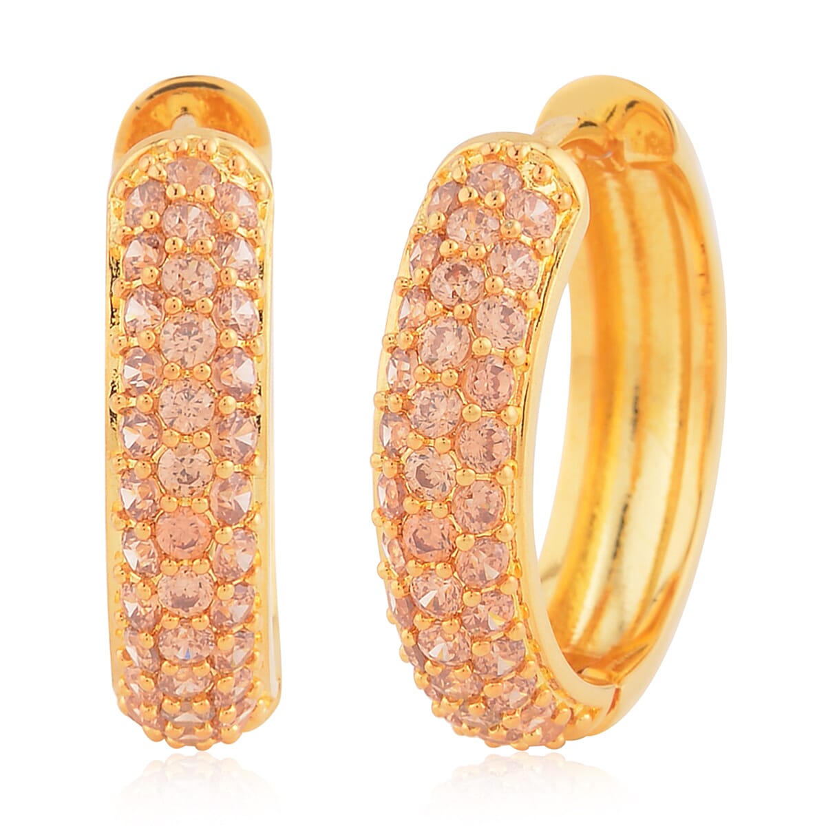 Simulated Champagne Color Diamond Hoop Earrings in Goldtone 2.90 ctw image number 0