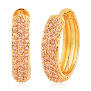 Simulated Champagne Color Diamond Hoop Earrings in Goldtone 2.90 ctw