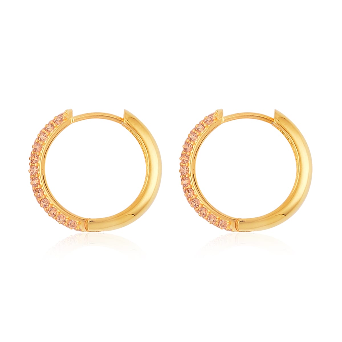 Simulated Champagne Color Diamond Hoop Earrings in Goldtone 2.90 ctw image number 3