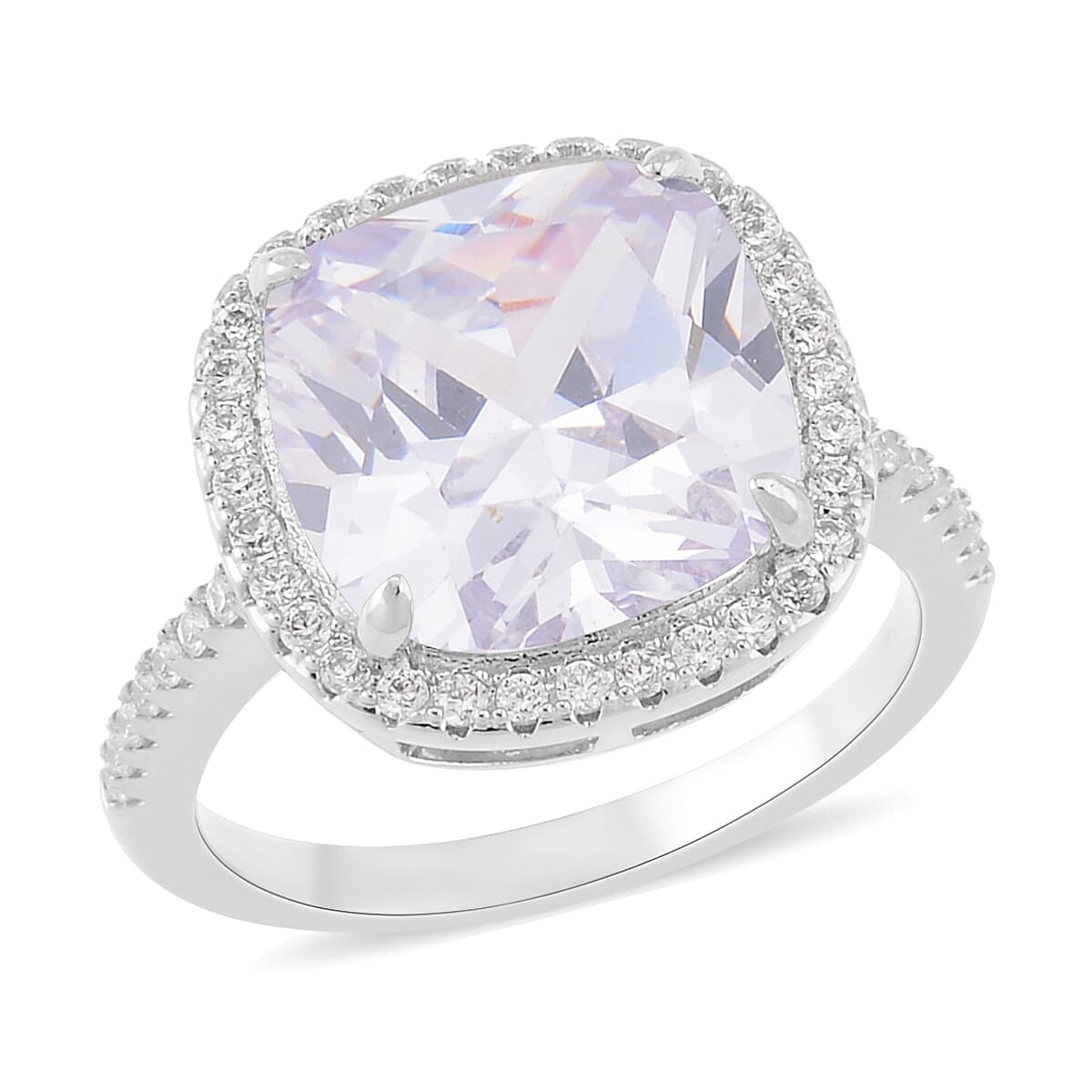 Simulated White Diamond Halo Ring in Silvertone (Size 10.0) 10.00 ctw