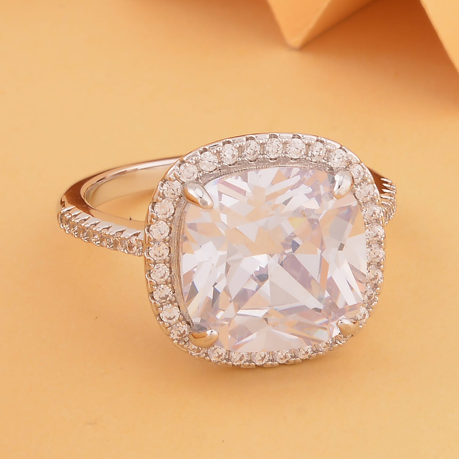 Simulated White Diamond Halo Ring in Silvertone (Size 10.0) 10.00 ctw
