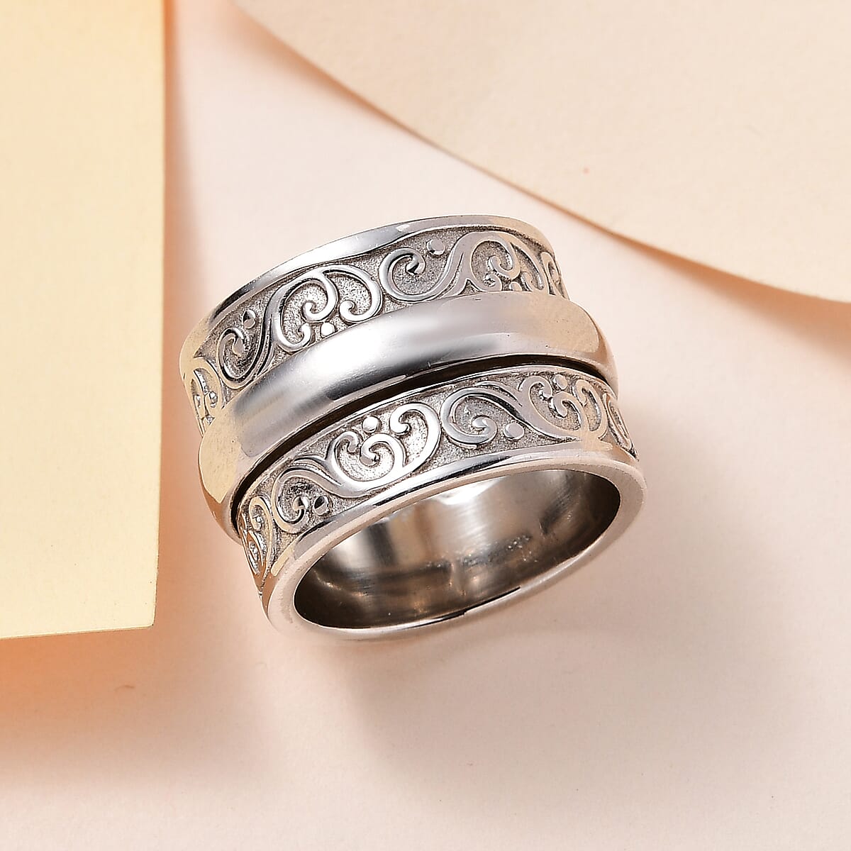 Black Oxidized Sterling Silver Spinner Ring (Size 10.0) 6 Grams image number 1