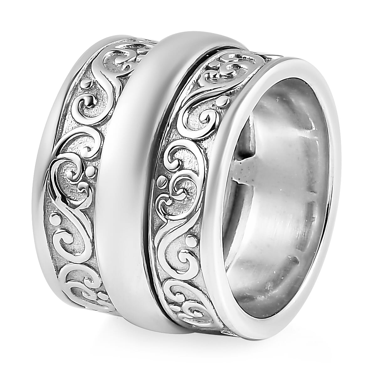 Black Oxidized Sterling Silver Spinner Ring (Size 10.0) 6 Grams image number 3