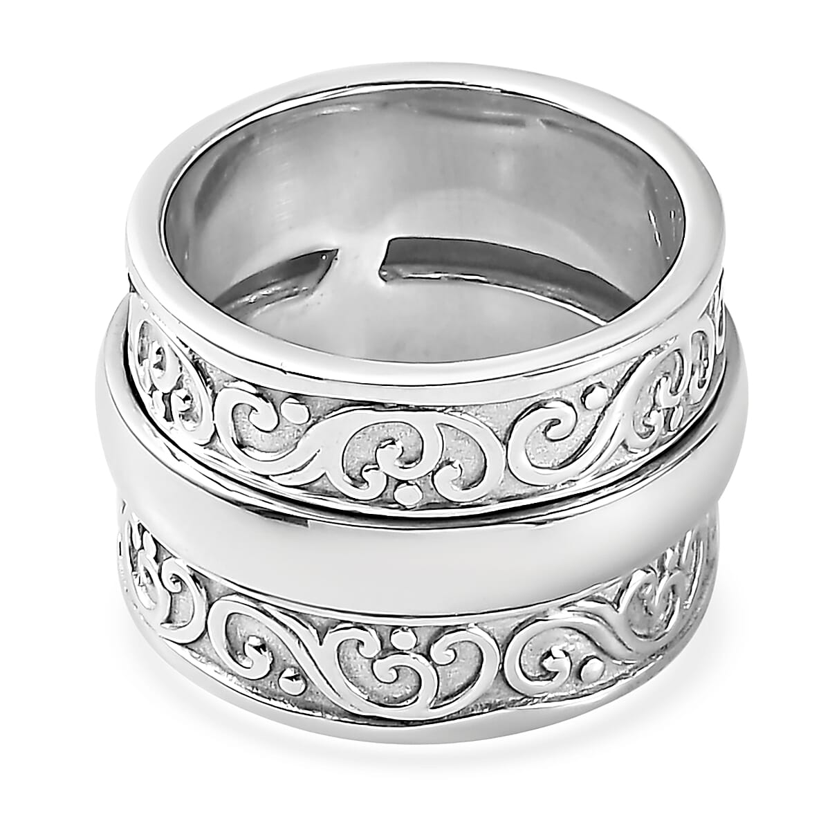 Black Oxidized Sterling Silver Spinner Ring (Size 10.0) 6 Grams image number 4