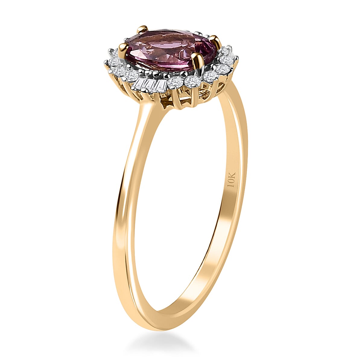 Luxoro 10K Yellow Gold AA Narsipatnam Purple Spinel and Diamond Halo Ring 0.90 ctw image number 3