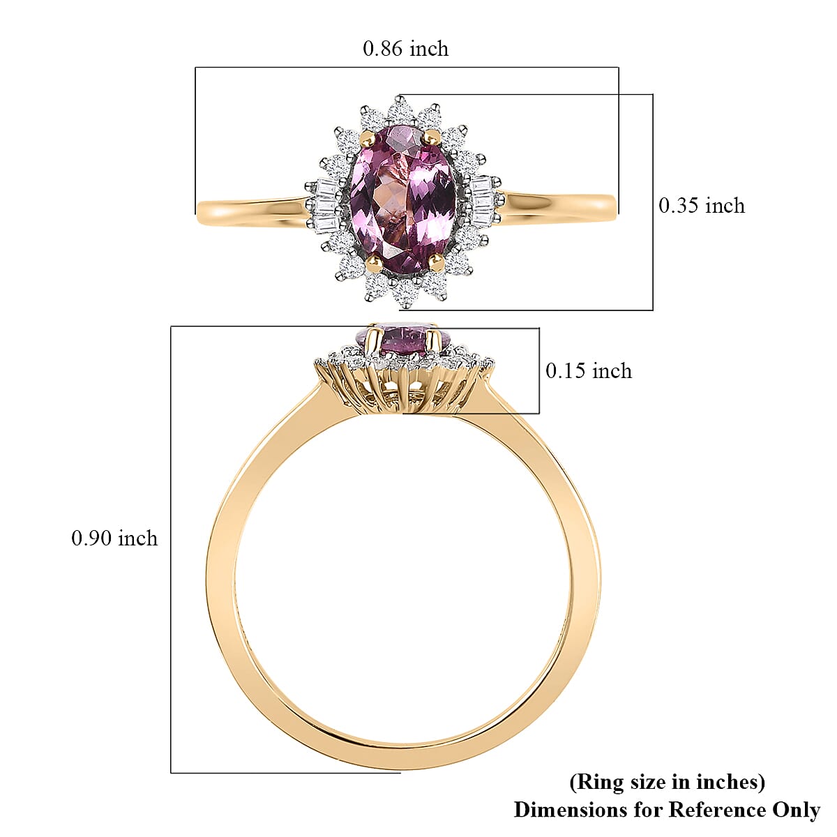 Luxoro 10K Yellow Gold AA Narsipatnam Purple Spinel and Diamond Halo Ring 0.90 ctw image number 5