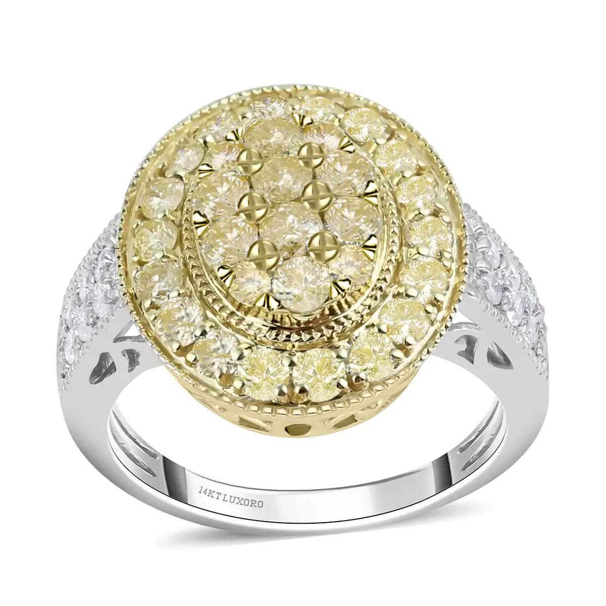 Luxoro I3 Natural Yellow and White Diamond 1.75 ctw Ring, 14K White and Yellow Gold Ring, Diamond Cluster Ring, Diamond Jewelry For Her (Size 10.0) image number 0