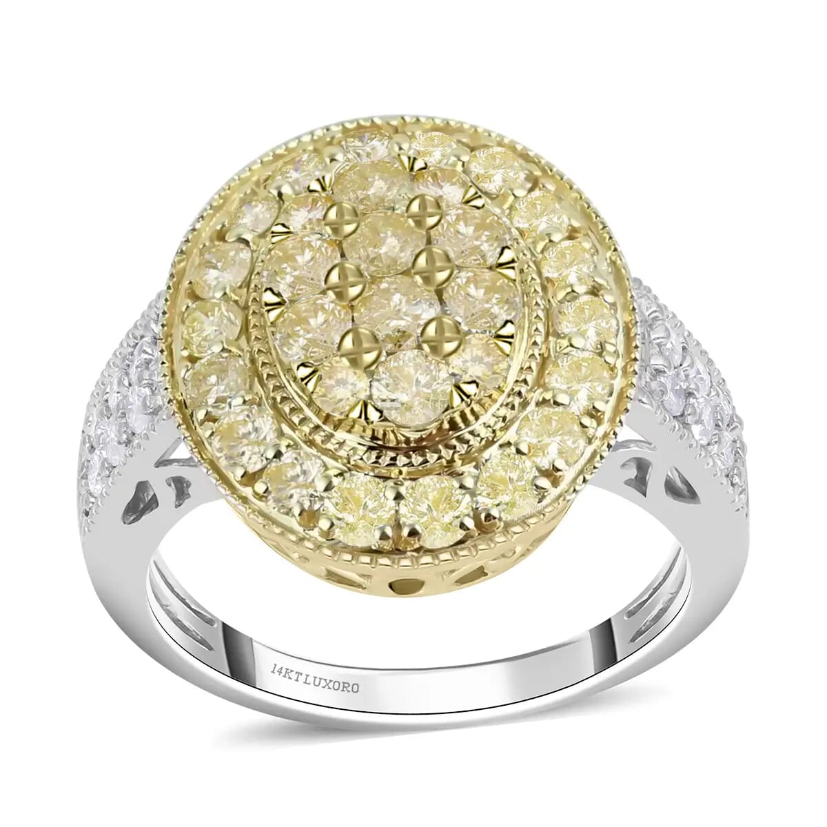 Luxoro I3 Natural Yellow and White Diamond 1.75 ctw Ring, 14K White and Yellow Gold Ring, Diamond Cluster Ring, Diamond Jewelry For Her (Size 11.0) image number 0