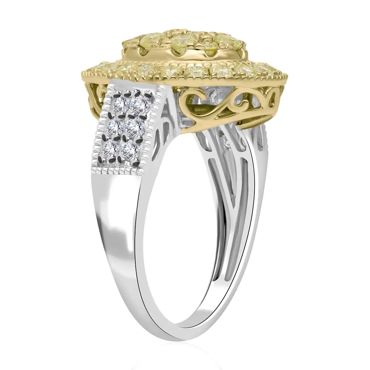 Luxoro I3 Natural Yellow and White Diamond 1.75 ctw Ring, 14K White and Yellow Gold Ring, Diamond Cluster Ring, Diamond Jewelry For Her (Size 11.0) image number 4