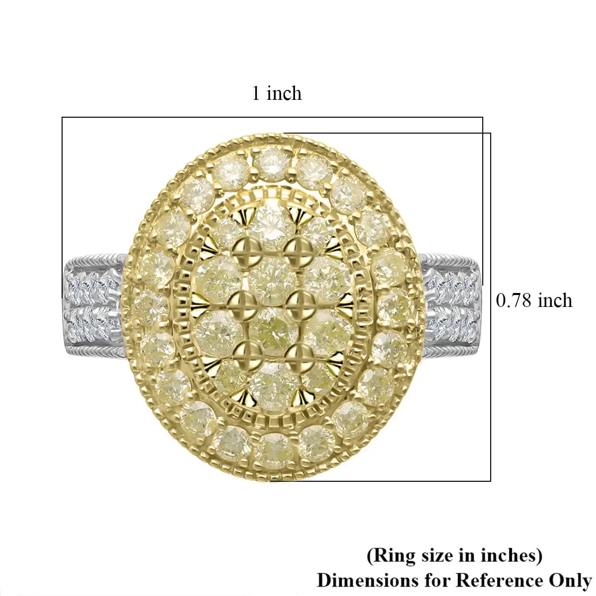 Luxoro I3 Natural Yellow and White Diamond 1.75 ctw Ring, 14K White and Yellow Gold Ring, Diamond Cluster Ring, Diamond Jewelry For Her (Size 11.0) image number 6