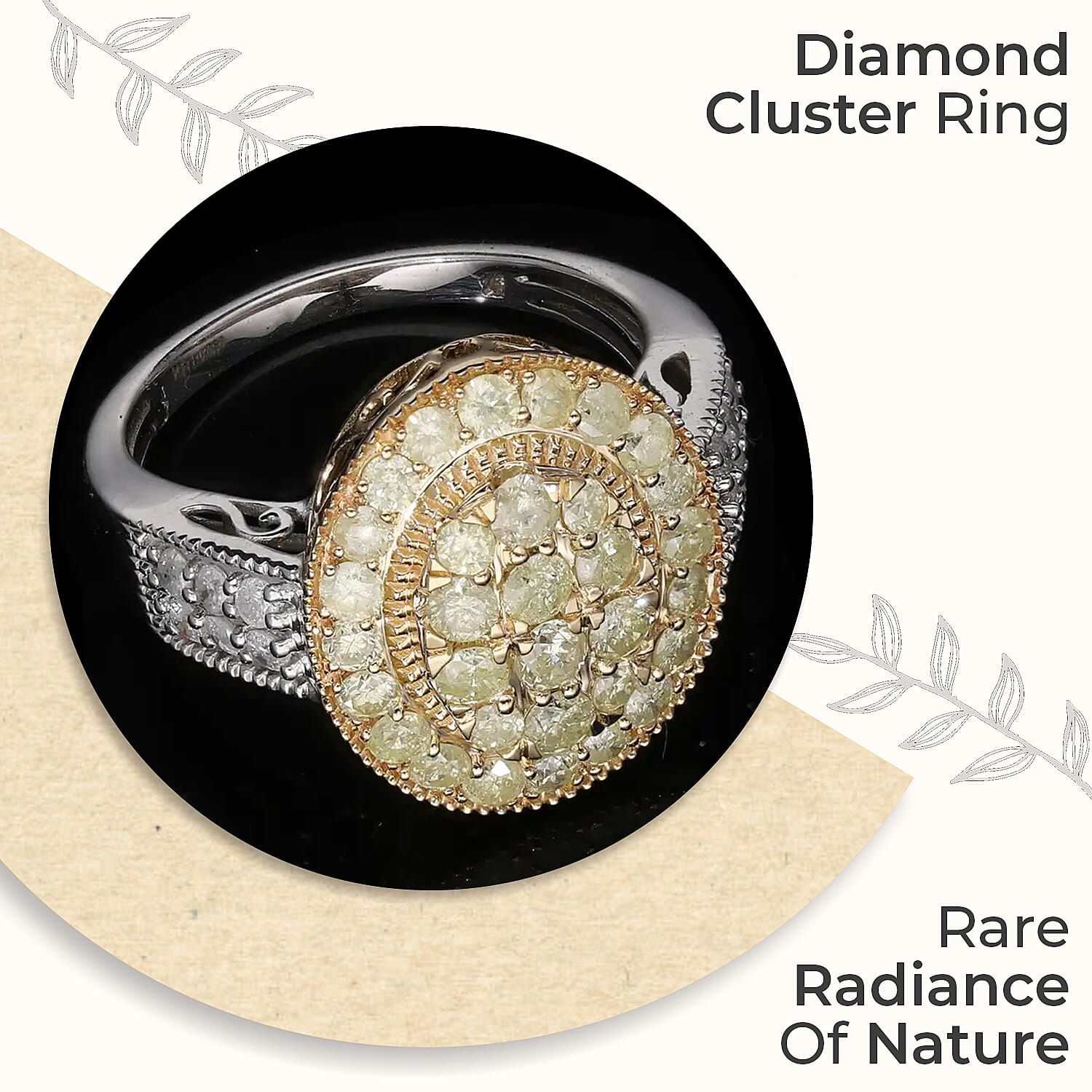 Luxoro I3 Natural Yellow and White Diamond 1.75 ctw Ring, 14K White and Yellow Gold Ring, Diamond Cluster Ring, Diamond Jewelry For Her (Size 9.00)