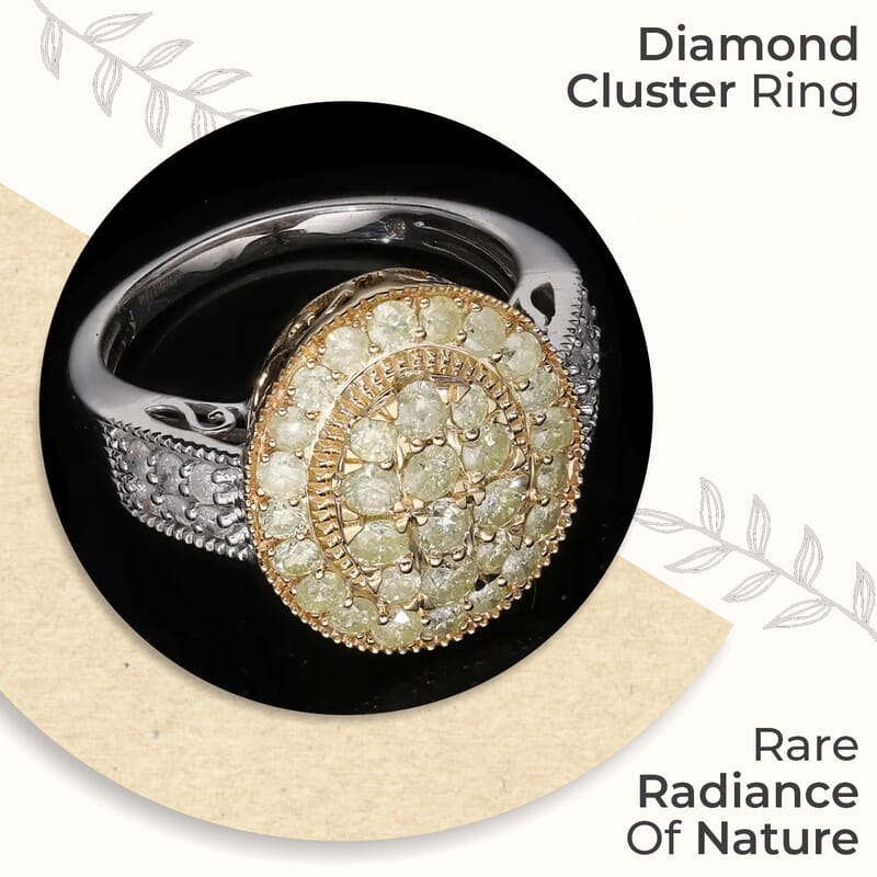 Luxoro I3 Natural Yellow and White Diamond 1.75 ctw Ring, 14K White and Yellow Gold Ring, Diamond Cluster Ring, Diamond Jewelry For Her (Size 9.00)