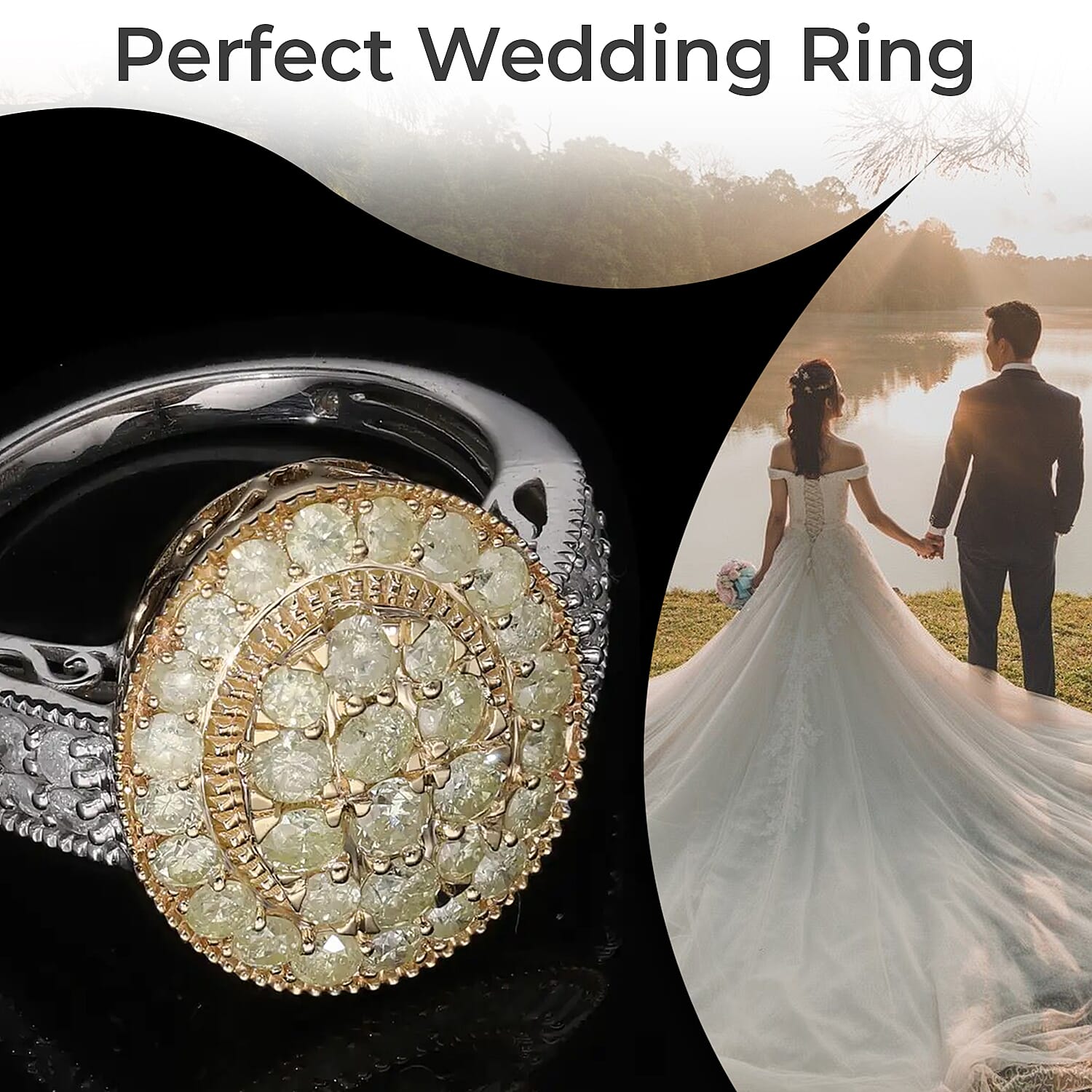 Luxoro I3 Natural Yellow and White Diamond 1.75 ctw Ring, 14K White and Yellow Gold Ring, Diamond Cluster Ring, Diamond Jewelry For Her (Size 9.00)