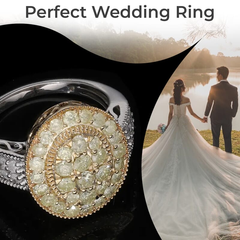 Luxoro I3 Natural Yellow and White Diamond 1.75 ctw Ring, 14K White and Yellow Gold Ring, Diamond Cluster Ring, Diamond Jewelry For Her (Size 9.00)